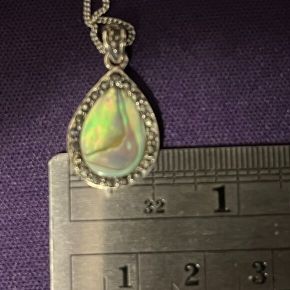 Teardrop Abalone & Marcasite Pendant • 925 Sterling Silver • Thailand - Picture 4 of 10